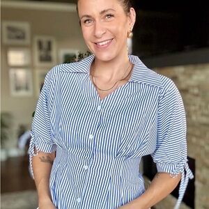 Blue and White Striped Women's Top